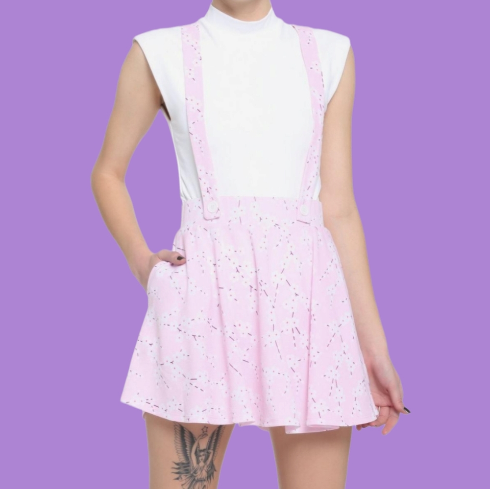 Midnight Hour: Pink Sakura Suspender Skirt - Picture 2 of 7